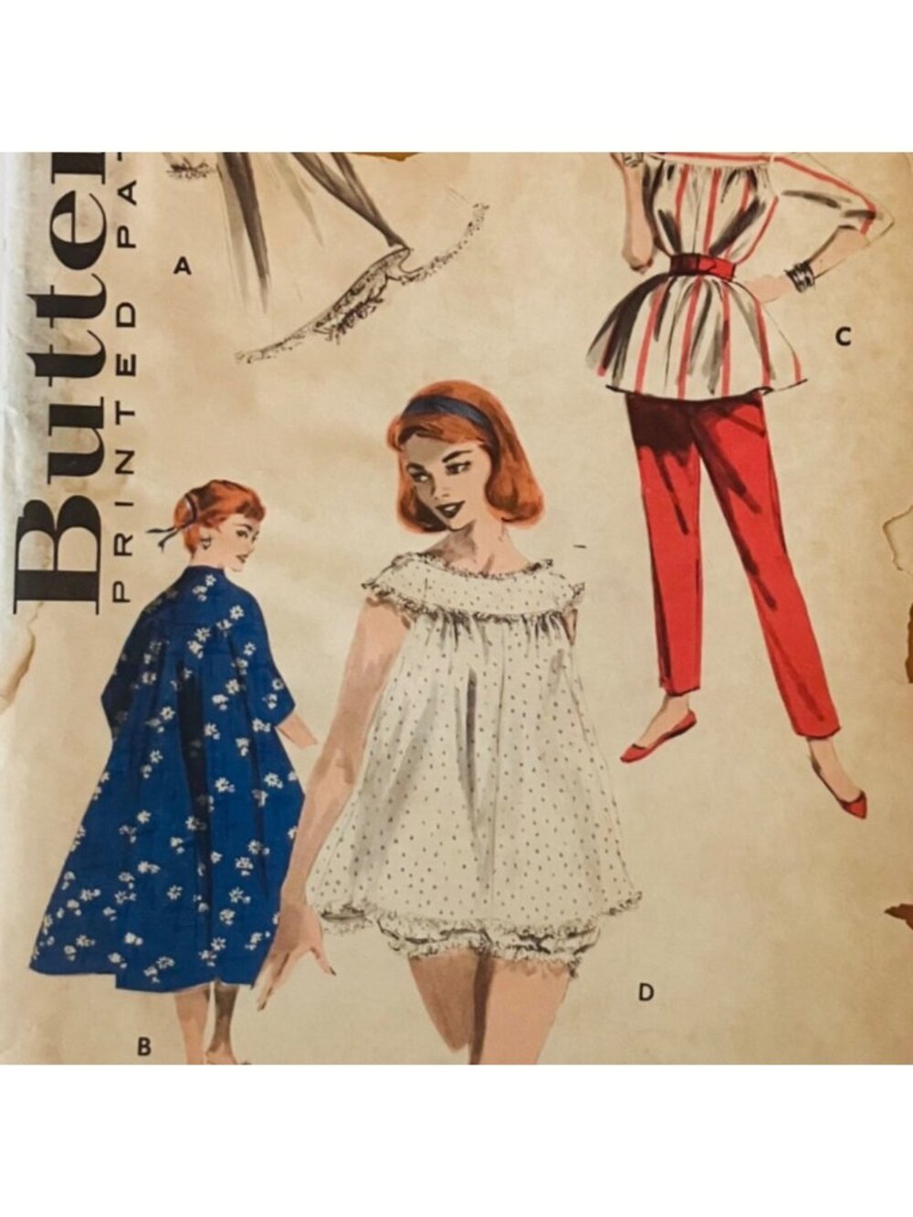 50s Butterick 7559 Nightie Night Gown Robe Loungewear Pattern Sz 16 B36 CC
